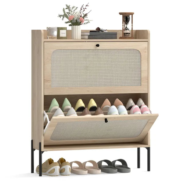 HOMCOM Shoe Cabinet with 2 Flip Drawers, Boho Narrow Shoe Storage Cabinet, Oak - product image 11