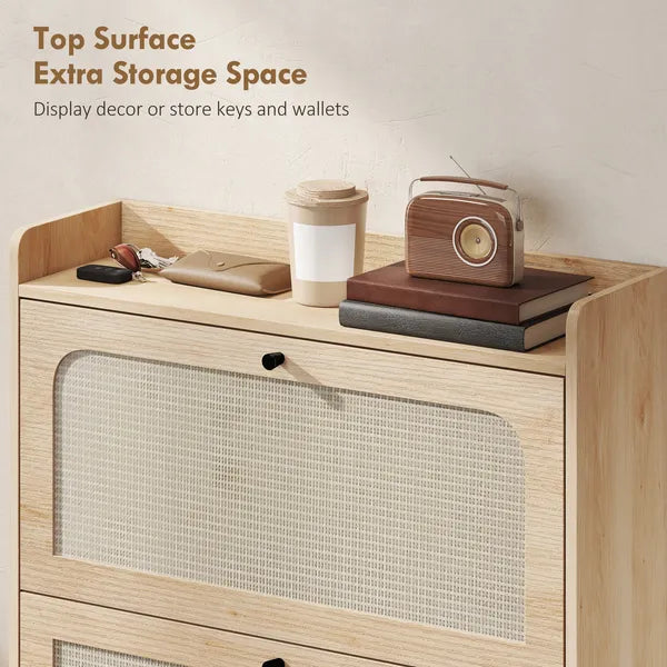 HOMCOM Shoe Cabinet with 2 Flip Drawers, Boho Narrow Shoe Storage Cabinet, Oak - product image 7