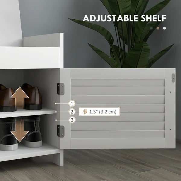 HOMCOM Shoe Storage Bench, Modern Entryway Bench with Cushion, Hidden Compartments, Adjustable Shelves, Shutter Doors, White - product image 6