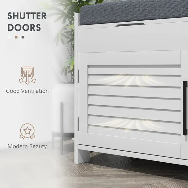 HOMCOM Shoe Storage Bench, Modern Entryway Bench with Cushion, Hidden Compartments, Adjustable Shelves, Shutter Doors, White - product image 7