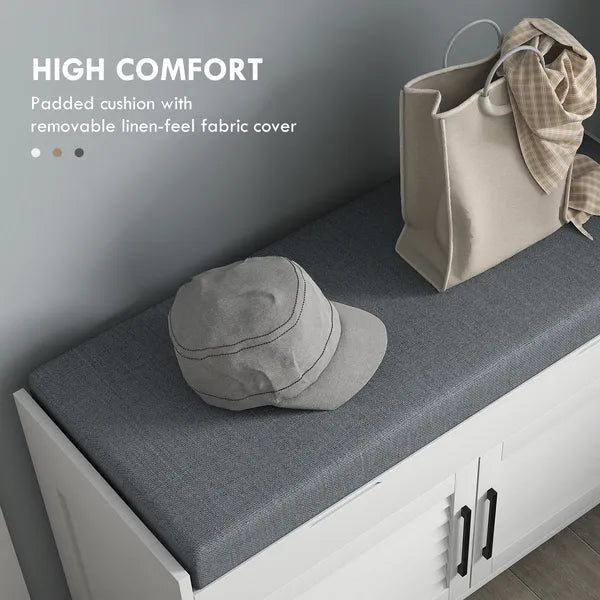 HOMCOM Shoe Storage Bench, Modern Entryway Bench with Cushion, Hidden Compartments, Adjustable Shelves, Shutter Doors, White - product image 5