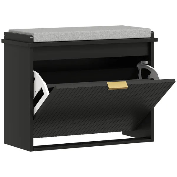 Shoe Storage Bench with Padded Seat Cushion and Flip-Drawer, Entryway Bench, Shoe Cabinet, 24.4x10.2x18.7 Inches, Black - product image 12