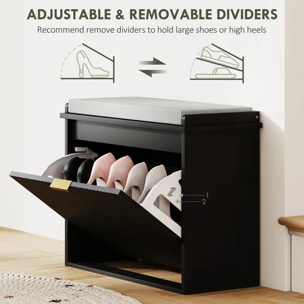 Shoe Storage Bench with Padded Seat Cushion and Flip-Drawer, Entryway Bench, Shoe Cabinet, 24.4x10.2x18.7 Inches, Black - product image 6