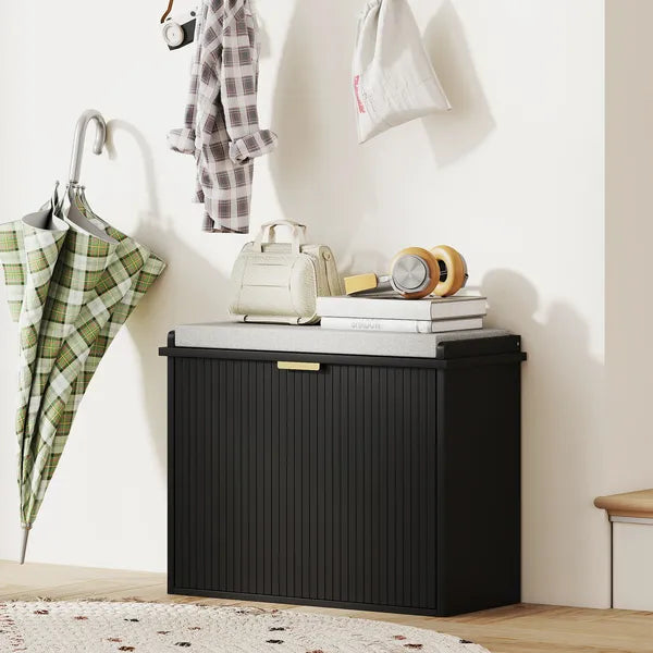 Shoe Storage Bench with Padded Seat Cushion and Flip-Drawer, Entryway Bench, Shoe Cabinet, 24.4x10.2x18.7 Inches, Black - product image 10