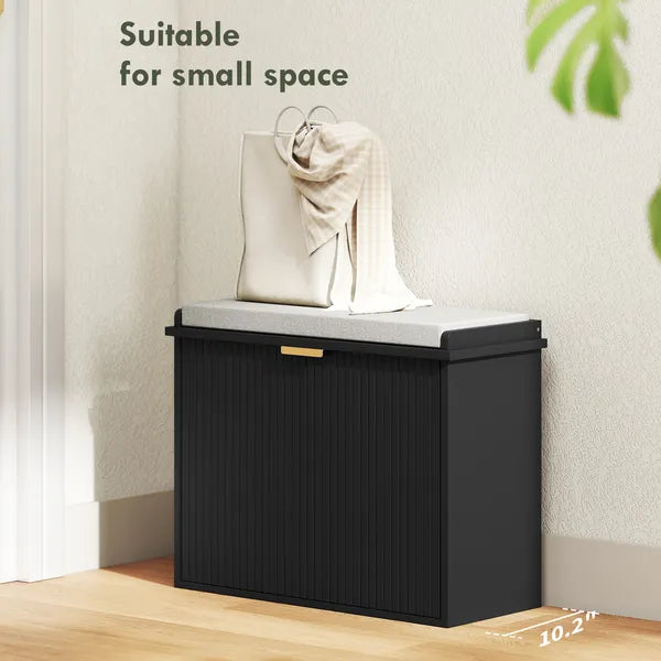 Shoe Storage Bench with Padded Seat Cushion and Flip-Drawer, Entryway Bench, Shoe Cabinet, 24.4x10.2x18.7 Inches, Black - product image 4