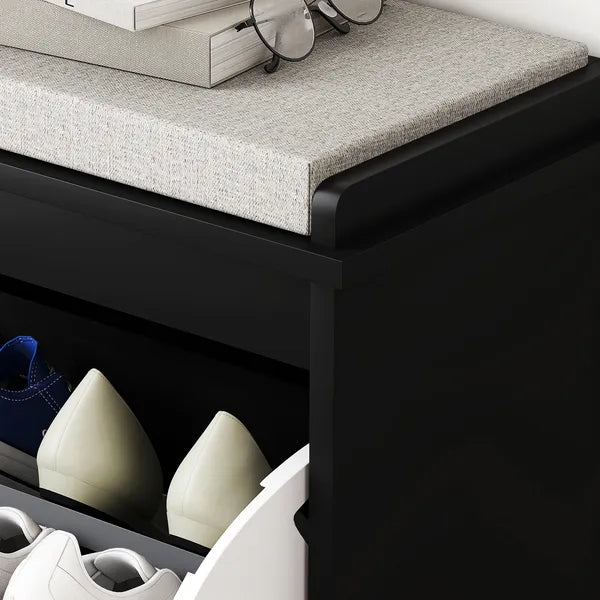 Shoe Storage Bench with Padded Seat Cushion and Flip-Drawer, Entryway Bench, Shoe Cabinet, 24.4x10.2x18.7 Inches, Black - product image 9