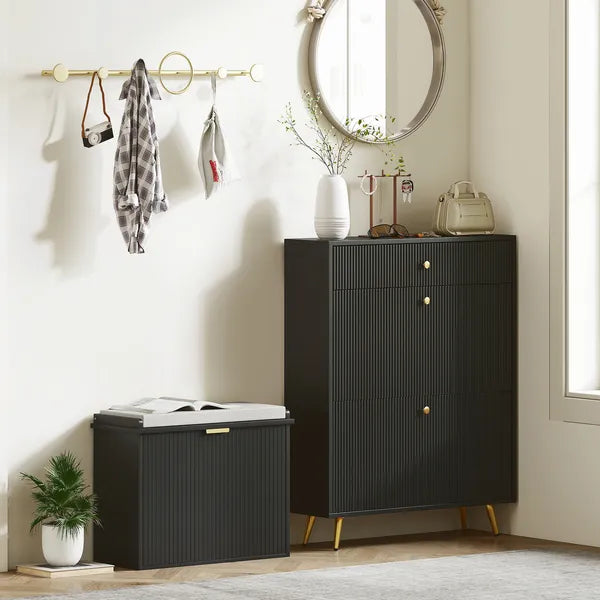 Shoe Storage Bench with Padded Seat Cushion and Flip-Drawer, Entryway Bench, Shoe Cabinet, 24.4x10.2x18.7 Inches, Black - product image 8