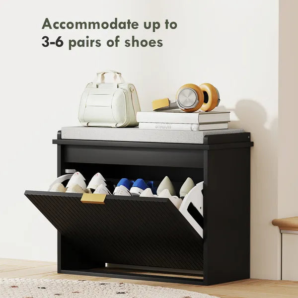Shoe Storage Bench with Padded Seat Cushion and Flip-Drawer, Entryway Bench, Shoe Cabinet, 24.4x10.2x18.7 Inches, Black - product image 5