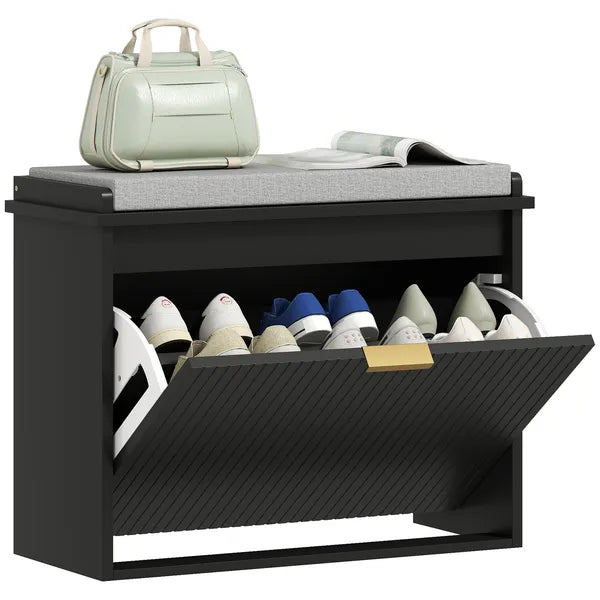 Shoe Storage Bench with Padded Seat Cushion and Flip-Drawer, Entryway Bench, Shoe Cabinet, 24.4x10.2x18.7 Inches, Black - product image 11