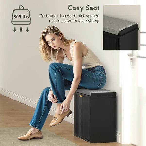 Shoe Storage Bench with Padded Seat Cushion and Flip-Drawer, Entryway Bench, Shoe Cabinet, 24.4x10.2x18.7 Inches, Black - product image 7