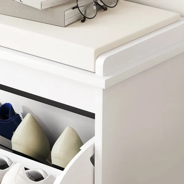 Shoe Storage Bench with Padded Seat Cushion and Flip-Drawer, Entryway Bench, Shoe Cabinet, 24.4x10.2x18.7 Inches, White - product image 9