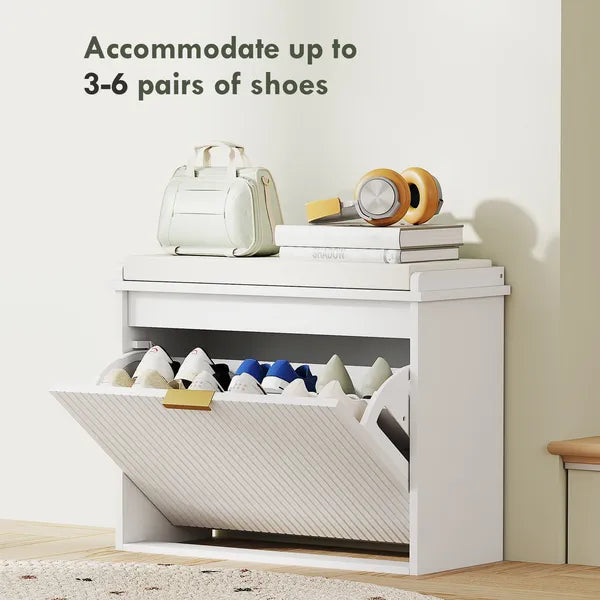 Shoe Storage Bench with Padded Seat Cushion and Flip-Drawer, Entryway Bench, Shoe Cabinet, 24.4x10.2x18.7 Inches, White - product image 5