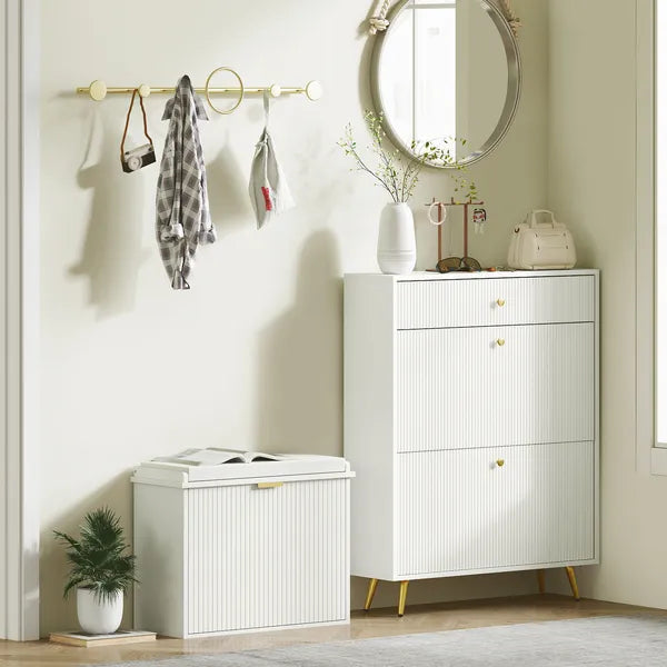 Shoe Storage Bench with Padded Seat Cushion and Flip-Drawer, Entryway Bench, Shoe Cabinet, 24.4x10.2x18.7 Inches, White - product image 8