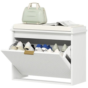 Shoe Storage Bench with Padded Seat Cushion and Flip-Drawer, Entryway Bench, Shoe Cabinet, 24.4x10.2x18.7 Inches, White - product image 1