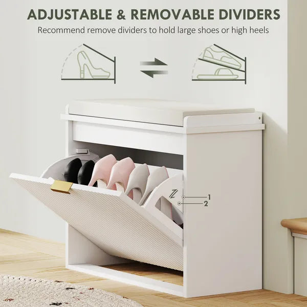 Shoe Storage Bench with Padded Seat Cushion and Flip-Drawer, Entryway Bench, Shoe Cabinet, 24.4x10.2x18.7 Inches, White - product image 6