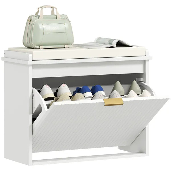 Shoe Storage Bench with Padded Seat Cushion and Flip-Drawer, Entryway Bench, Shoe Cabinet, 24.4x10.2x18.7 Inches, White - product image 11