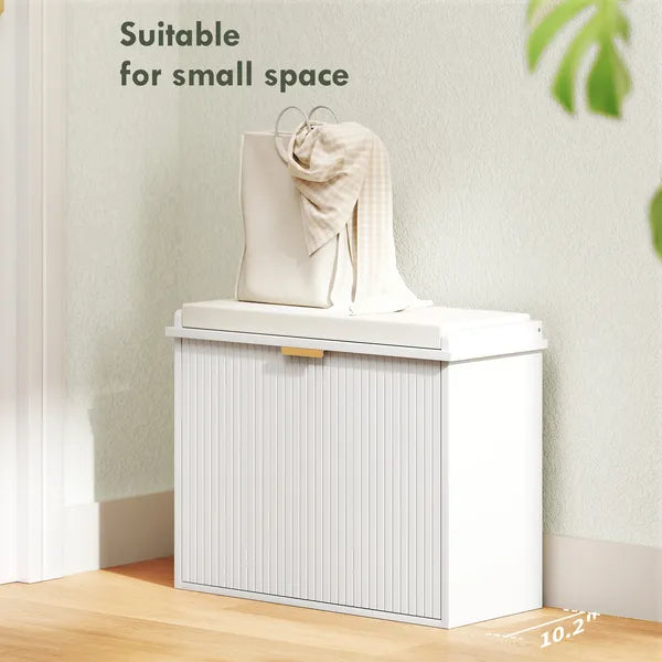 Shoe Storage Bench with Padded Seat Cushion and Flip-Drawer, Entryway Bench, Shoe Cabinet, 24.4x10.2x18.7 Inches, White - product image 4