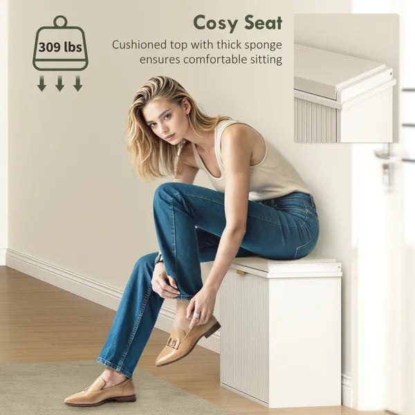 Shoe Storage Bench with Padded Seat Cushion and Flip-Drawer, Entryway Bench, Shoe Cabinet, 24.4x10.2x18.7 Inches, White - product image 7