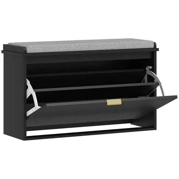 HOMCOM Shoe Storage Bench with Padded Seat Cushion and Flip-Drawer, Entryway Bench, Shoe Cabinet, 31.5x10.2x18.7 Inches, Black - product image 12