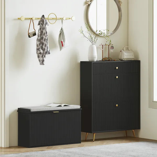 HOMCOM Shoe Storage Bench with Padded Seat Cushion and Flip-Drawer, Entryway Bench, Shoe Cabinet, 31.5x10.2x18.7 Inches, Black - product image 8