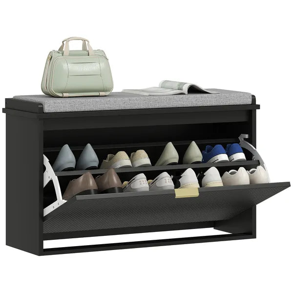 HOMCOM Shoe Storage Bench with Padded Seat Cushion and Flip-Drawer, Entryway Bench, Shoe Cabinet, 31.5x10.2x18.7 Inches, Black - product image 11