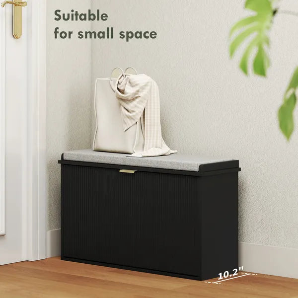 HOMCOM Shoe Storage Bench with Padded Seat Cushion and Flip-Drawer, Entryway Bench, Shoe Cabinet, 31.5x10.2x18.7 Inches, Black - product image 4