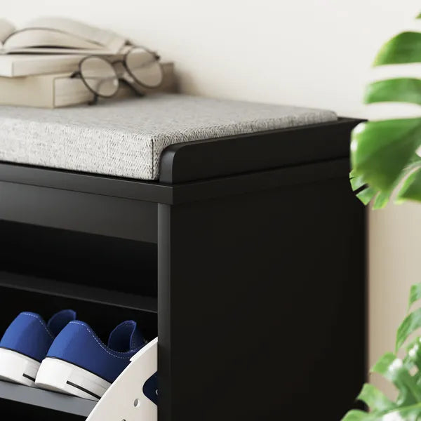 HOMCOM Shoe Storage Bench with Padded Seat Cushion and Flip-Drawer, Entryway Bench, Shoe Cabinet, 31.5x10.2x18.7 Inches, Black - product image 9