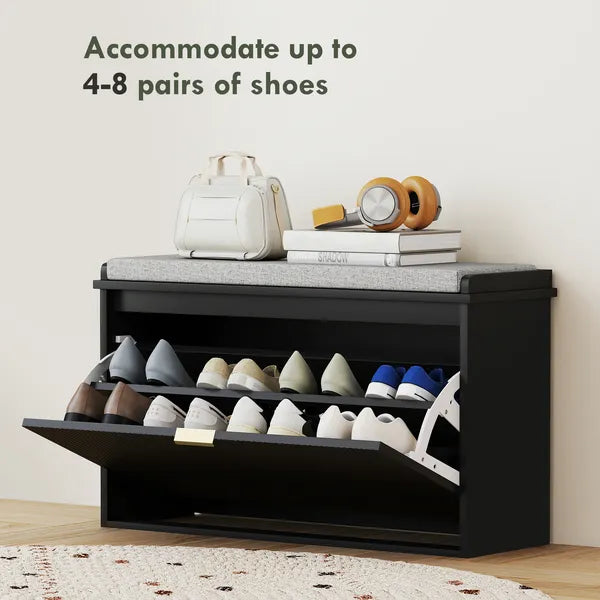 HOMCOM Shoe Storage Bench with Padded Seat Cushion and Flip-Drawer, Entryway Bench, Shoe Cabinet, 31.5x10.2x18.7 Inches, Black - product image 5
