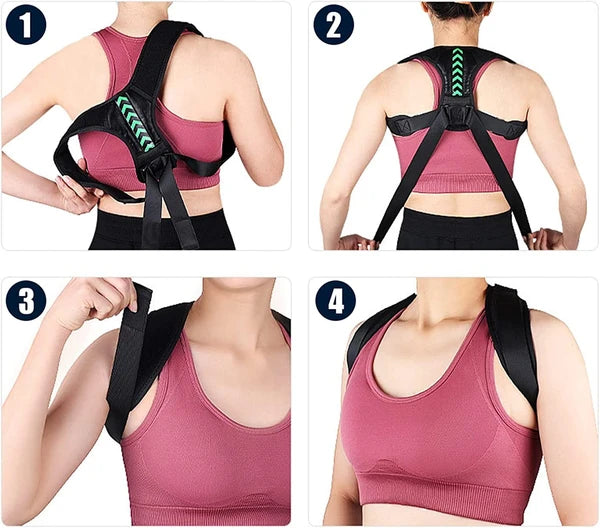 Adjustable Neoprene Posture Corrector Back and Shoulder Support Brace Black Green - product view 8