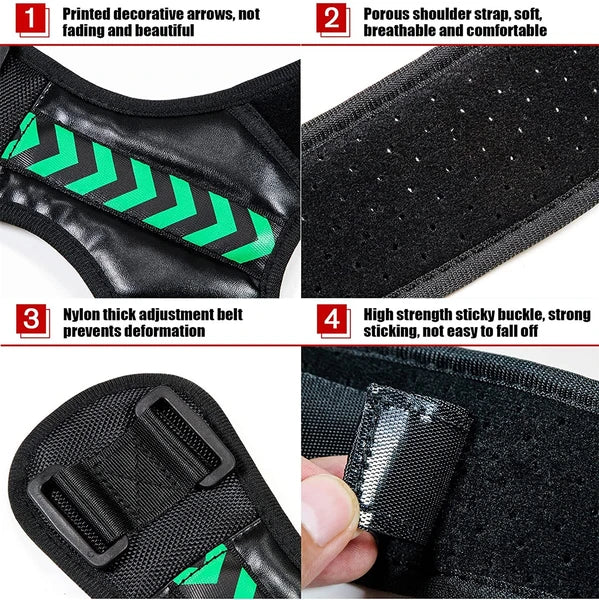 Adjustable Neoprene Posture Corrector Back and Shoulder Support Brace Black Green - product view 3