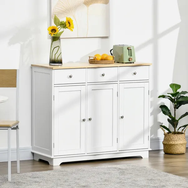 HOMCOM Sideboard Buffet Cabinet, 3-Doors Kitchen Cabinet, Coffee Bar Storage with 3 Drawers, Adjustable Shelf for Living Room and Hallway, White - product image 2