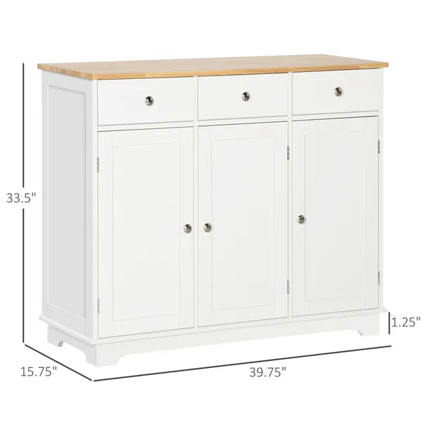 HOMCOM Sideboard Buffet Cabinet, 3-Doors Kitchen Cabinet, Coffee Bar Storage with 3 Drawers, Adjustable Shelf for Living Room and Hallway, White - product image 3