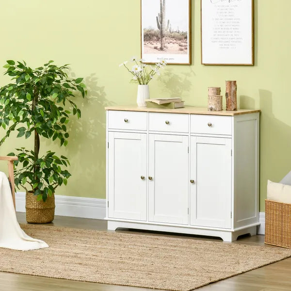 HOMCOM Sideboard Buffet Cabinet, 3-Doors Kitchen Cabinet, Coffee Bar Storage with 3 Drawers, Adjustable Shelf for Living Room and Hallway, White - product image 13