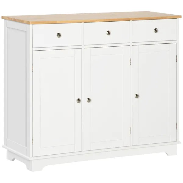 HOMCOM Sideboard Buffet Cabinet, 3-Doors Kitchen Cabinet, Coffee Bar Storage with 3 Drawers, Adjustable Shelf for Living Room and Hallway, White - product image 1
