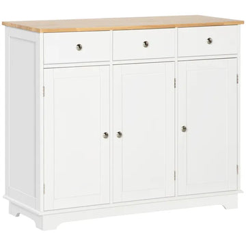 HOMCOM Sideboard Buffet Cabinet, 3-Doors Kitchen Cabinet, Coffee Bar Storage with 3 Drawers, Adjustable Shelf for Living Room and Hallway, White - product image 1