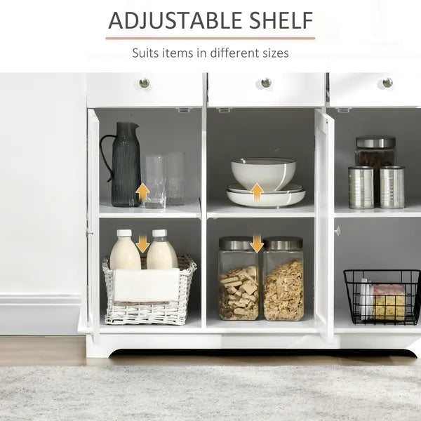 HOMCOM Sideboard Buffet Cabinet, 3-Doors Kitchen Cabinet, Coffee Bar Storage with 3 Drawers, Adjustable Shelf for Living Room and Hallway, White - product image 5