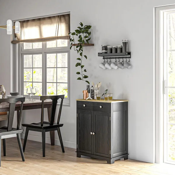 Sideboard Buffet Cabinet Black Kitchen Coffee Bar Storage with Solid Wood Top Adjustable Shelf 2 Drawers for Living Room - product image 10