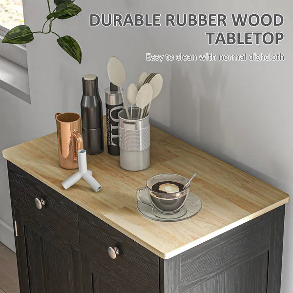 Sideboard Buffet Cabinet Black Kitchen Coffee Bar Storage with Solid Wood Top Adjustable Shelf 2 Drawers for Living Room - product image 5