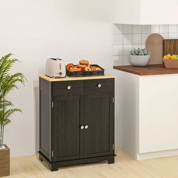 Sideboard Buffet Cabinet Black Kitchen Coffee Bar Storage with Solid Wood Top Adjustable Shelf 2 Drawers for Living Room - product image 8