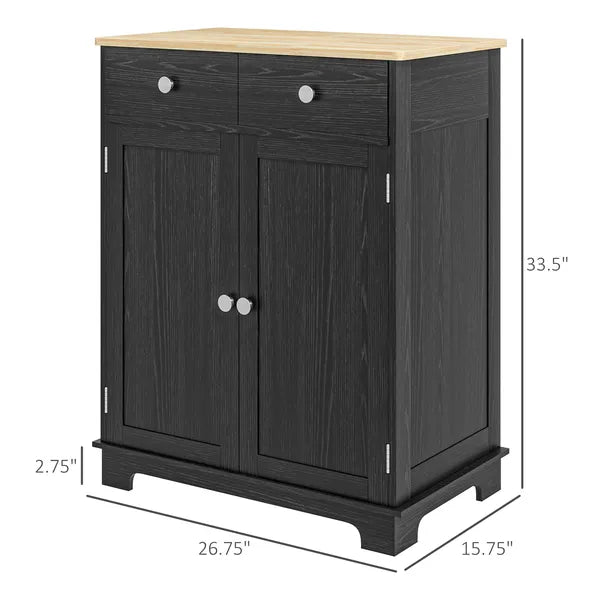 Sideboard Buffet Cabinet Black Kitchen Coffee Bar Storage with Solid Wood Top Adjustable Shelf 2 Drawers for Living Room - product image 3