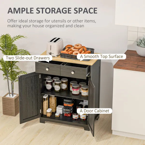 Sideboard Buffet Cabinet Black Kitchen Coffee Bar Storage with Solid Wood Top Adjustable Shelf 2 Drawers for Living Room - product image 4