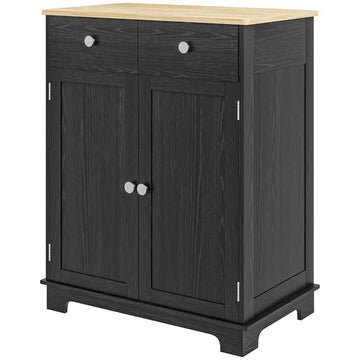 Sideboard Buffet Cabinet Black Kitchen Coffee Bar Storage with Solid Wood Top Adjustable Shelf 2 Drawers for Living Room - product image 1