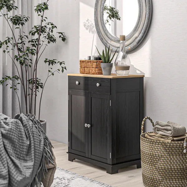 Sideboard Buffet Cabinet Black Kitchen Coffee Bar Storage with Solid Wood Top Adjustable Shelf 2 Drawers for Living Room - product image 9