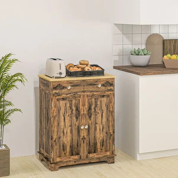 Sideboard Buffet Cabinet Brown Kitchen Coffee Bar Storage with Solid Wood Top Adjustable Shelf 2 Drawers for Living Room - product image 8