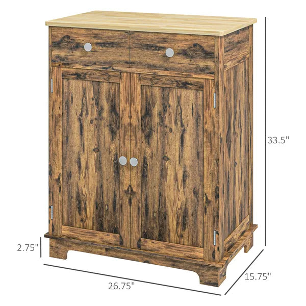 Sideboard Buffet Cabinet Brown Kitchen Coffee Bar Storage with Solid Wood Top Adjustable Shelf 2 Drawers for Living Room - product image 3