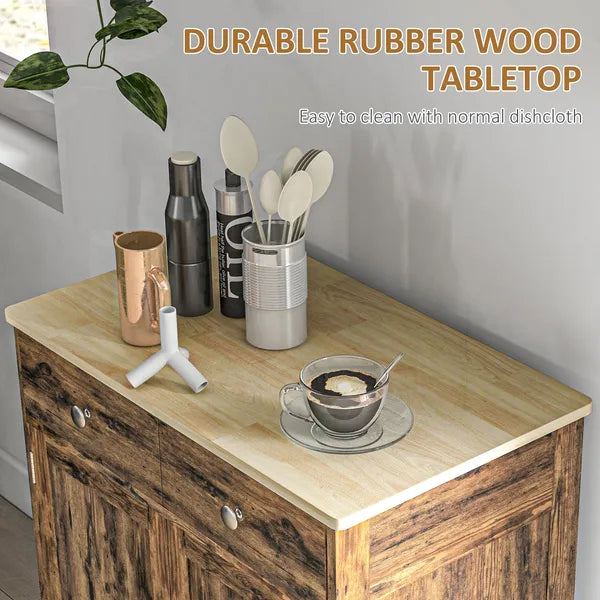 Sideboard Buffet Cabinet Brown Kitchen Coffee Bar Storage with Solid Wood Top Adjustable Shelf 2 Drawers for Living Room - product image 5
