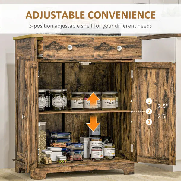 Sideboard Buffet Cabinet Brown Kitchen Coffee Bar Storage with Solid Wood Top Adjustable Shelf 2 Drawers for Living Room - product image 6