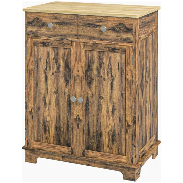 Sideboard Buffet Cabinet Brown Kitchen Coffee Bar Storage with Solid Wood Top Adjustable Shelf 2 Drawers for Living Room - product image 1