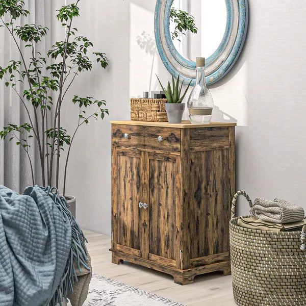 Sideboard Buffet Cabinet Brown Kitchen Coffee Bar Storage with Solid Wood Top Adjustable Shelf 2 Drawers for Living Room - product image 9