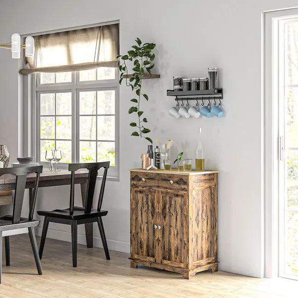 Sideboard Buffet Cabinet Brown Kitchen Coffee Bar Storage with Solid Wood Top Adjustable Shelf 2 Drawers for Living Room - product image 10